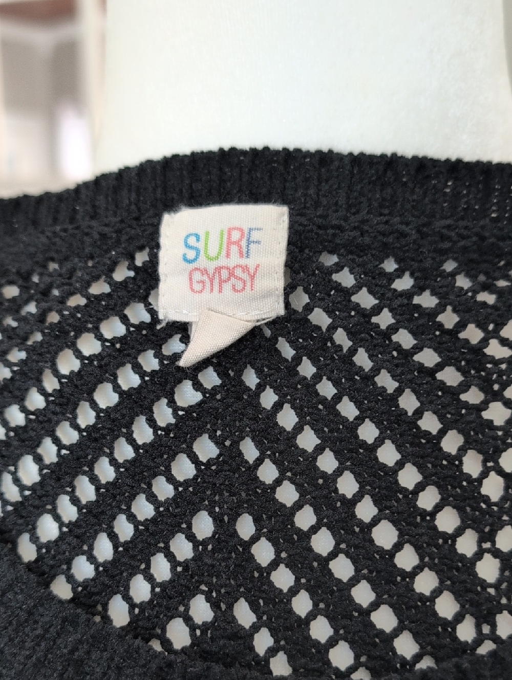 Surf Gypsy Black Crochet Fringe Mini Dress Cover-Up Medium - Picture 4 of 6